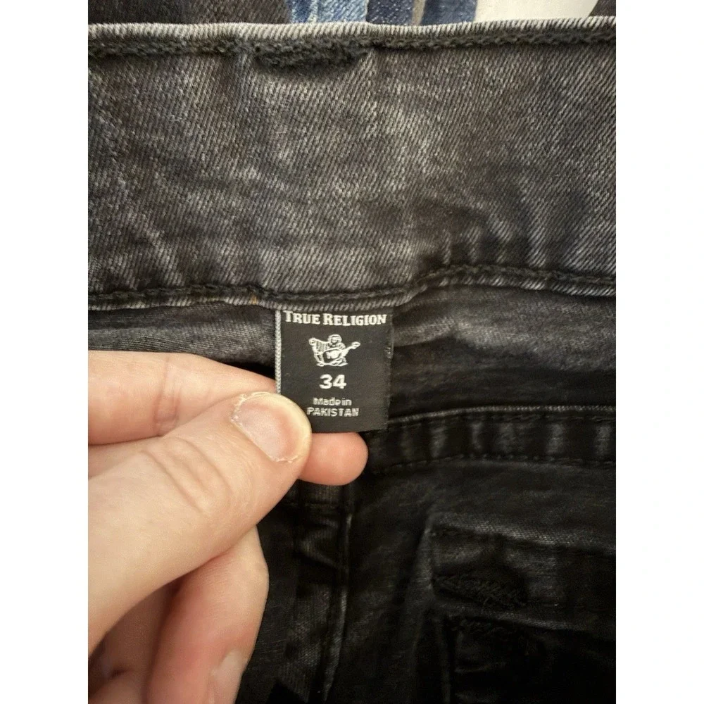 True Religion Ricky Relaxed Straight Jeans Mens 34x28 Black Flap Pocket Denim
